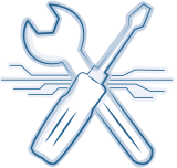 Blaue Illustration eines Schraubenschlüssels und Schraubenziehers