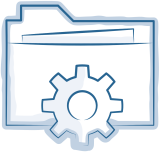 Blaue Illustration einer Akte und eines Zahnrades